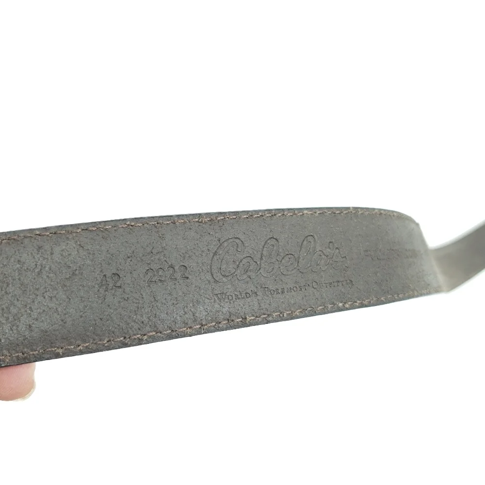 Cabela's Cognac Tan Leather Full Grain Cowhide Belt Gold Tone Buckle Size 42 - Picture 6 of 8